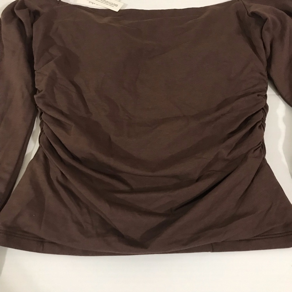 NWT Abercrombie & Fitch Brown Off-Shoulder Ruched Long-Sleeve Top Size S - Picture 4 of 6